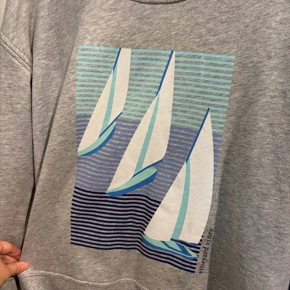 Vineyard Vines Gray Sweatshirt with Blue and White Sailboat Design - Picture 4 of 6